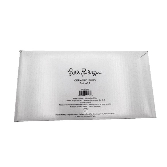 Lilly Pulitzer Ceramic Mugs Set of 2 Blue Floral Paisley Gold Handles 12oz NEW - Picture 7 of 16